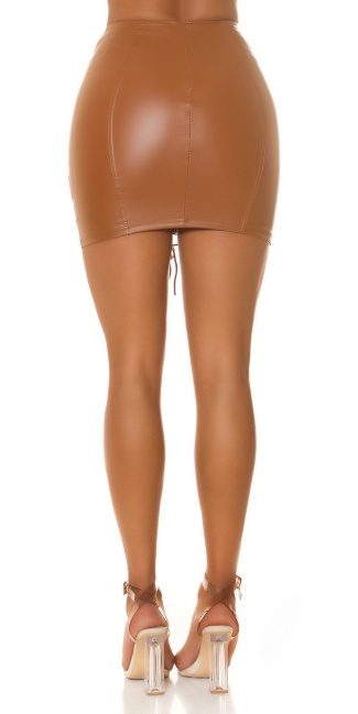 leather look mini skirt with lacing Brown